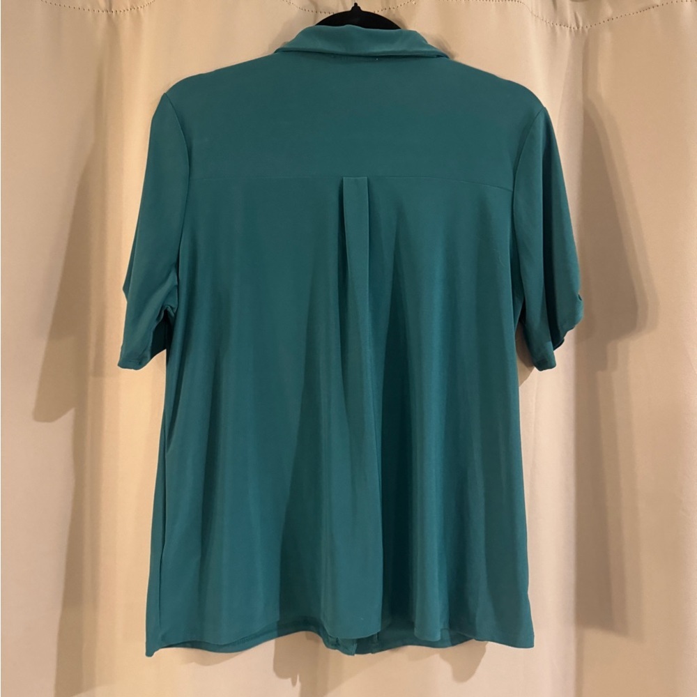 PerSeption Concept Teal Button-Front Short Sleeve Shirt - Picture 2 of 6